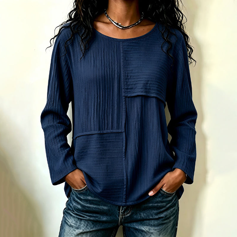 Women's Crewneck Textured Patchwork Top