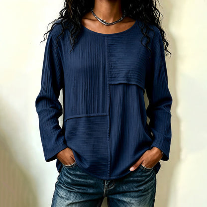 Women's Crewneck Textured Patchwork Top