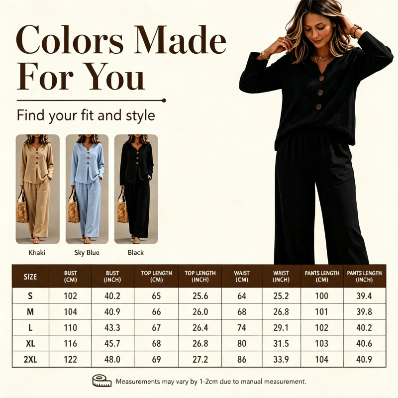 Women's V-Neck Long Sleeve Top & Wide-Leg Pants Set