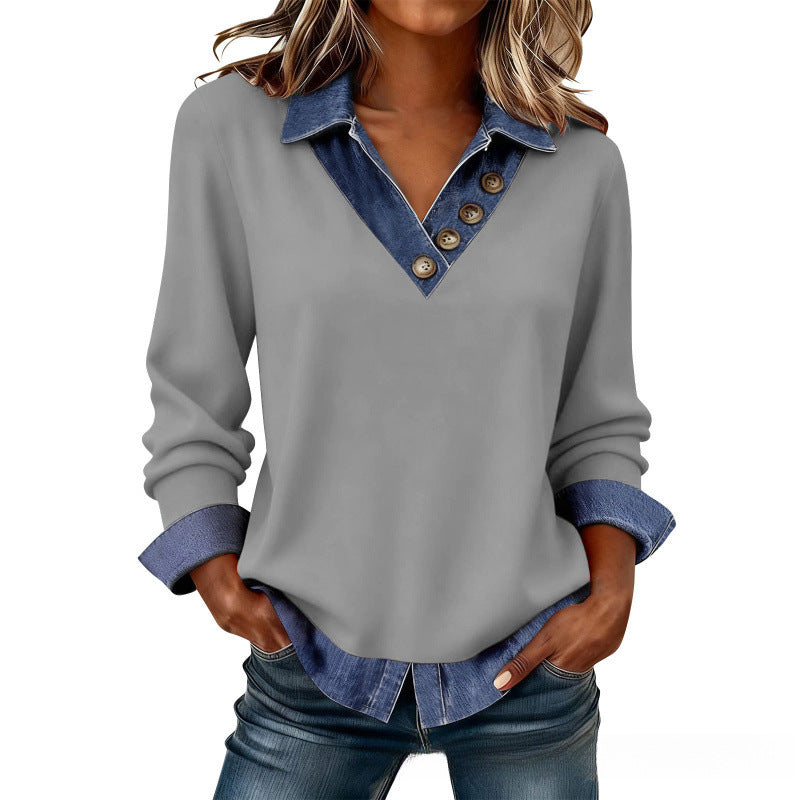 Women's Casual Patchwork Long Sleeve Top