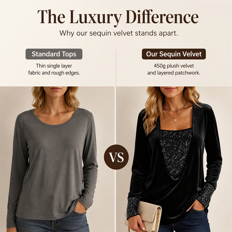 Women's Elegant Sequin Patchwork Long Sleeve Top