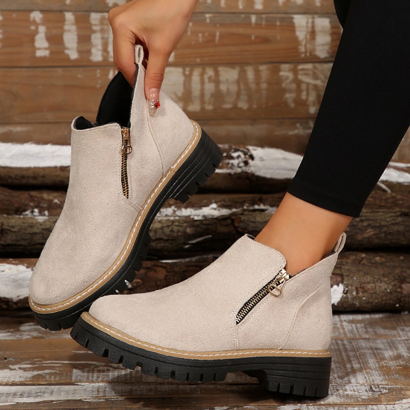 Women's Round-Toe Ankle Boots with Side Zipper