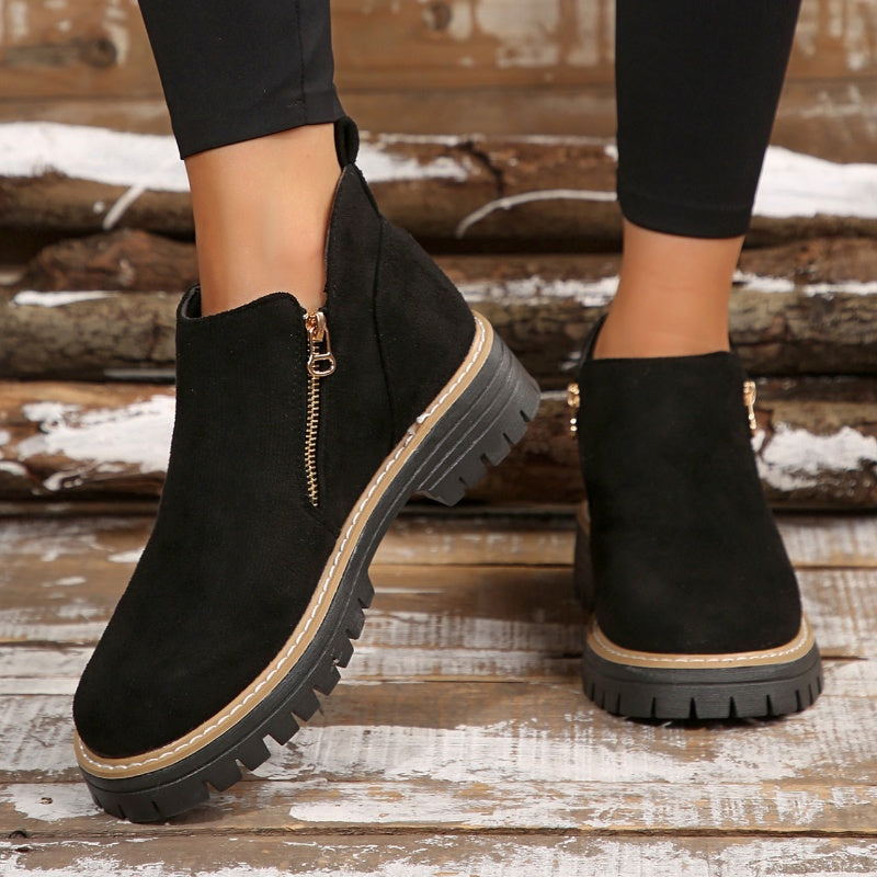 Women's Round-Toe Ankle Boots with Side Zipper
