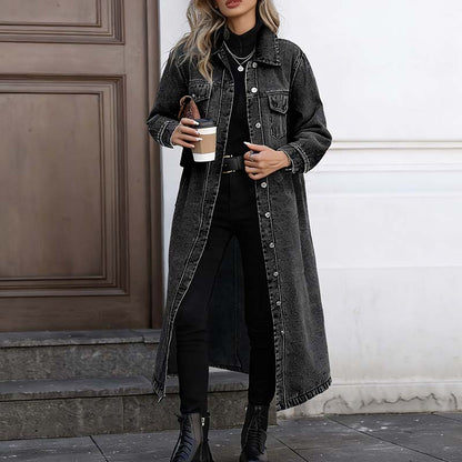 Women’s Casual Longline Button-Up Denim Coat