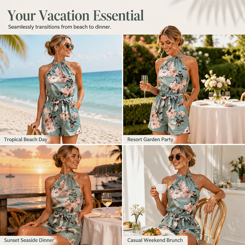Women's Halter Neck Floral Print Jumpsuit