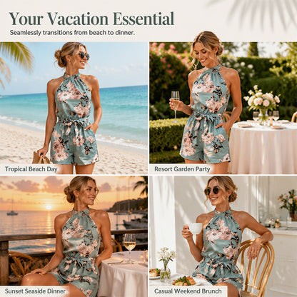 Women's Halter Neck Floral Print Jumpsuit
