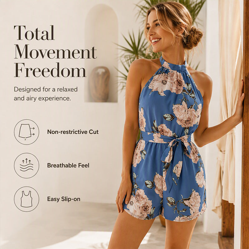 Women's Halter Neck Floral Print Jumpsuit