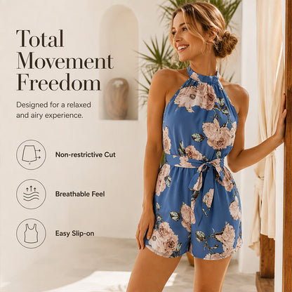 Women's Halter Neck Floral Print Jumpsuit