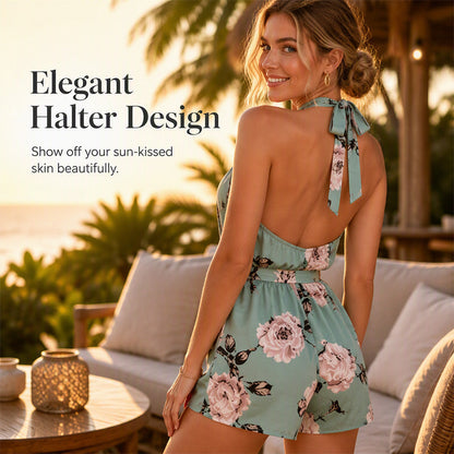 Women's Halter Neck Floral Print Jumpsuit