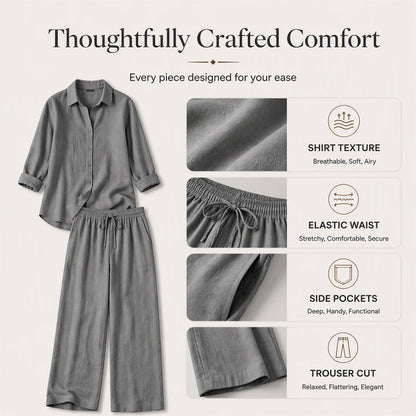 Women's Casual Shirt & Wide-Leg Pants Set