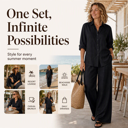 Women's Casual Shirt & Wide-Leg Pants Set