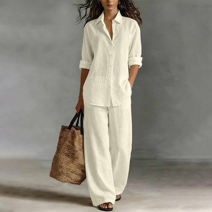 Women's Casual Shirt & Wide-Leg Pants Set