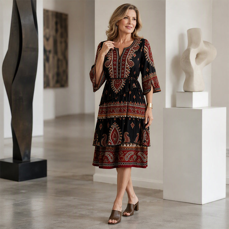 Women’s Bohemian V-Neck Tiered Ruffle Dress