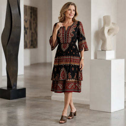 Women’s Bohemian V-Neck Tiered Ruffle Dress