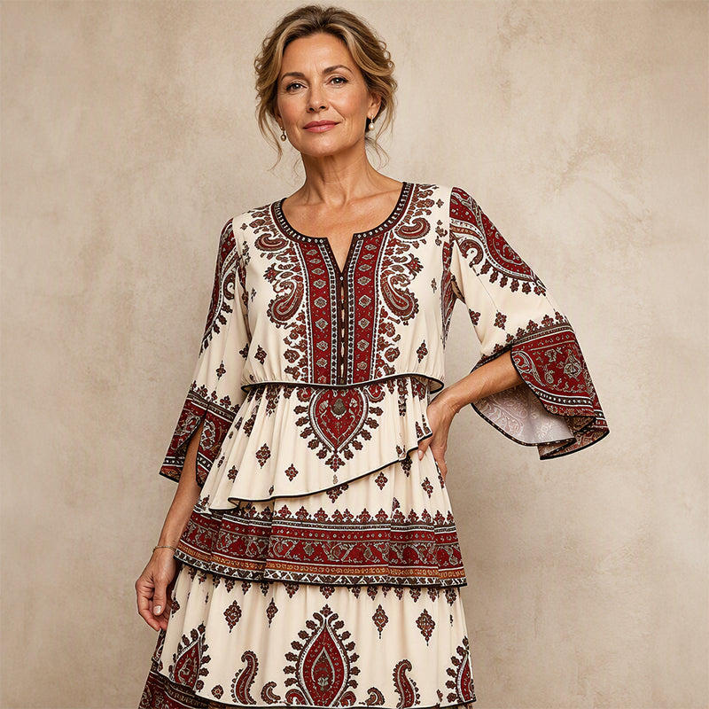 Women’s Bohemian V-Neck Tiered Ruffle Dress