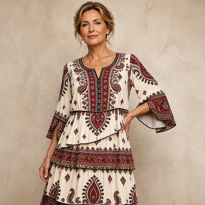 Women’s Bohemian V-Neck Tiered Ruffle Dress
