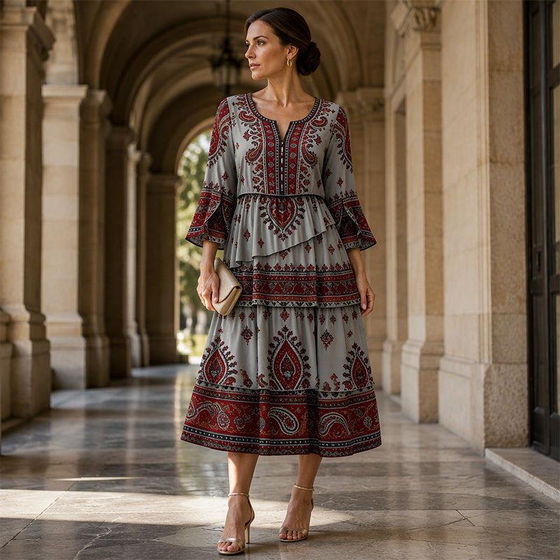 Women’s Bohemian V-Neck Tiered Ruffle Dress