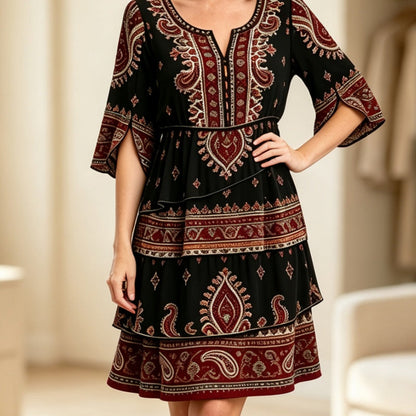 Women’s Bohemian V-Neck Tiered Ruffle Dress