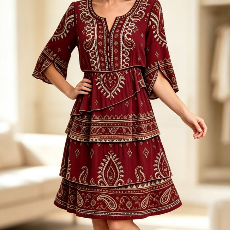Women’s Bohemian V-Neck Tiered Ruffle Dress