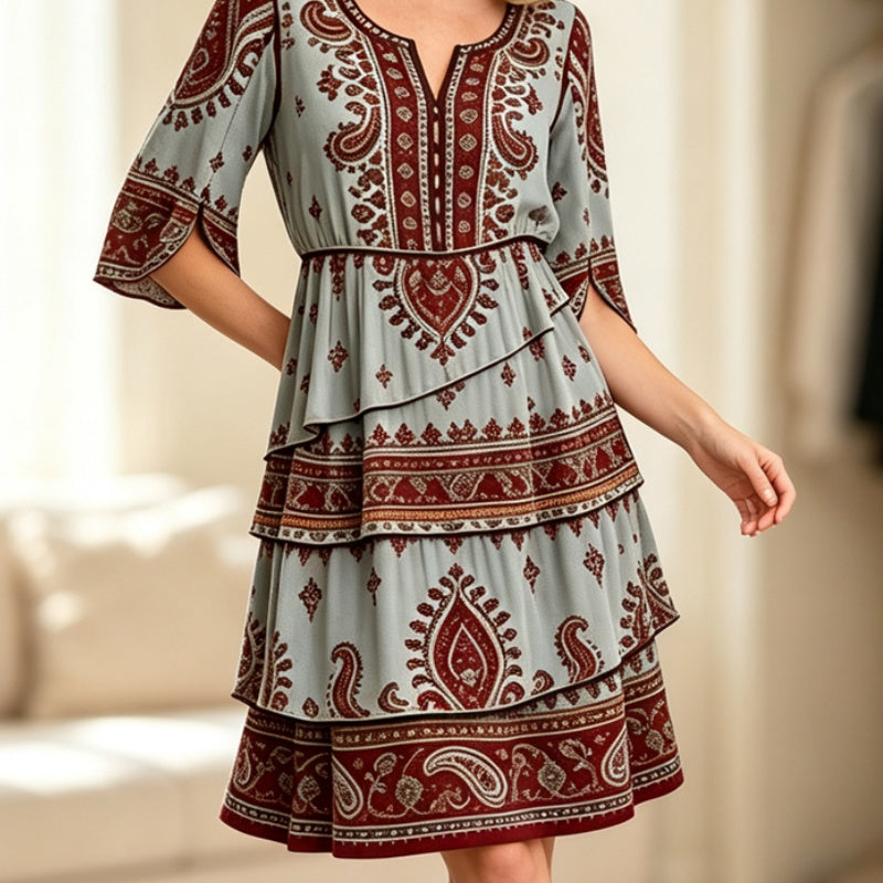 Women’s Bohemian V-Neck Tiered Ruffle Dress