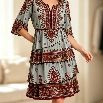 Women’s Bohemian V-Neck Tiered Ruffle Dress