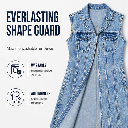 Women Sleeveless High Slit Denim Vest Dress Longline Jean Jacket