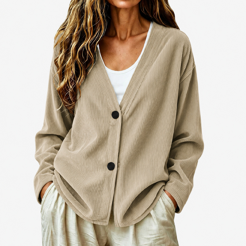 Women's V-Neck Corduroy Knit Cardigan