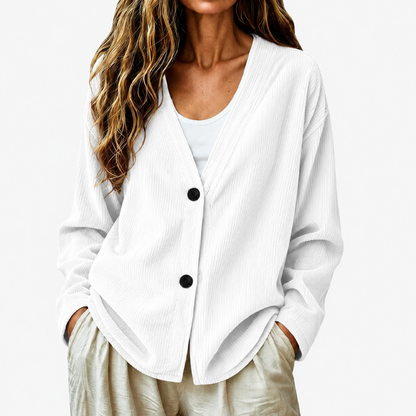 Women's V-Neck Corduroy Knit Cardigan