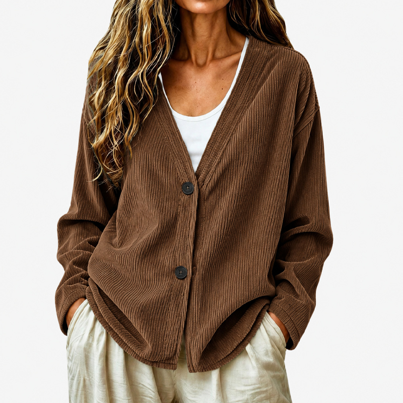 Women's V-Neck Corduroy Knit Cardigan