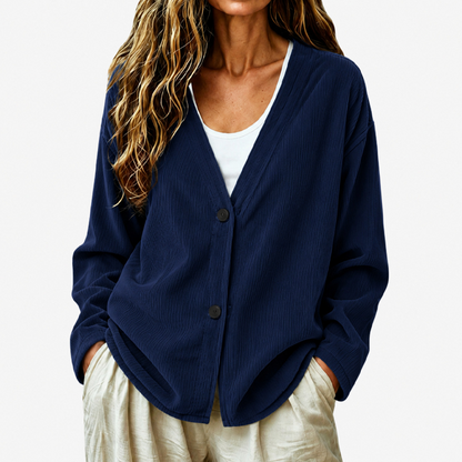 Women's V-Neck Corduroy Knit Cardigan