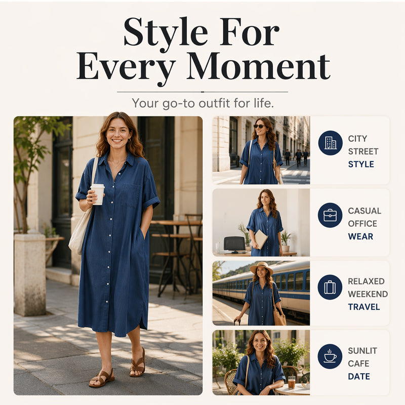 Women's Loose-Fit Button-Down Denim Dress