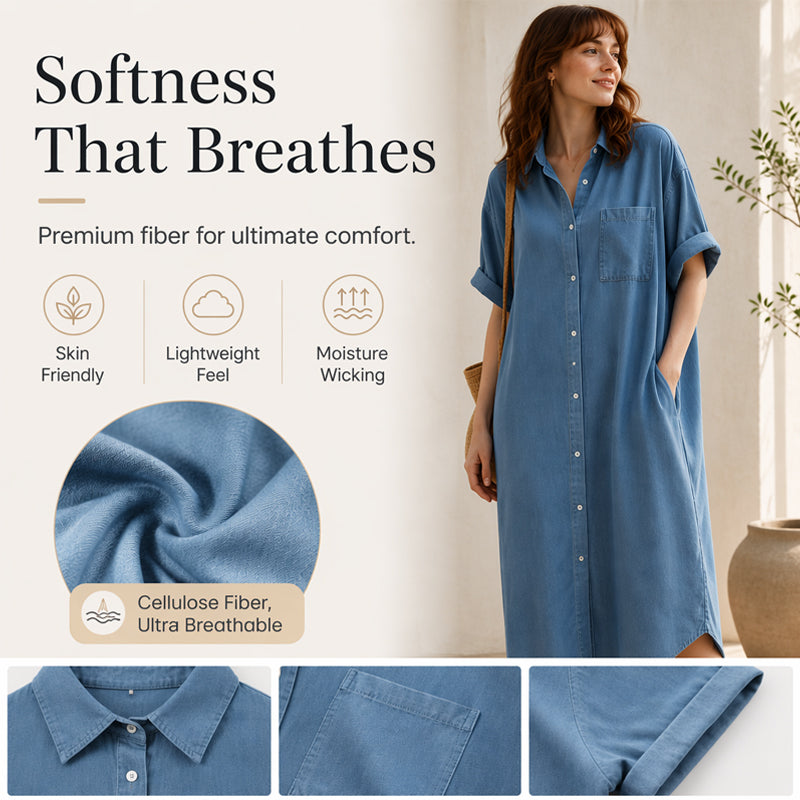 Women's Loose-Fit Button-Down Denim Dress