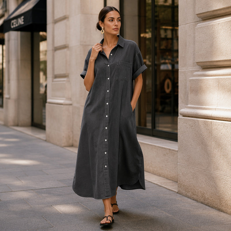 Women's Loose-Fit Button-Down Denim Dress
