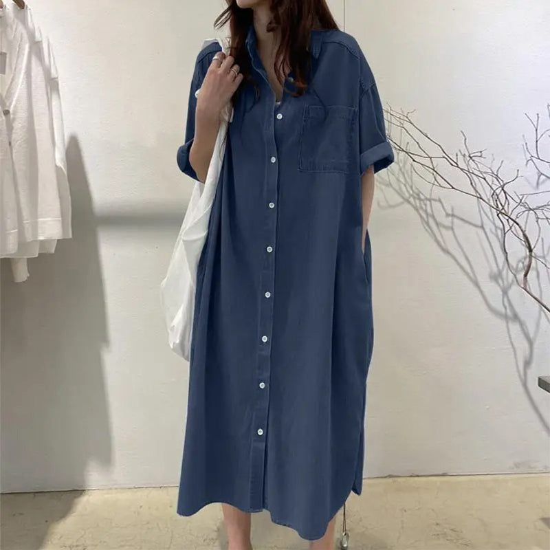 Women's Loose-Fit Button-Down Denim Dress