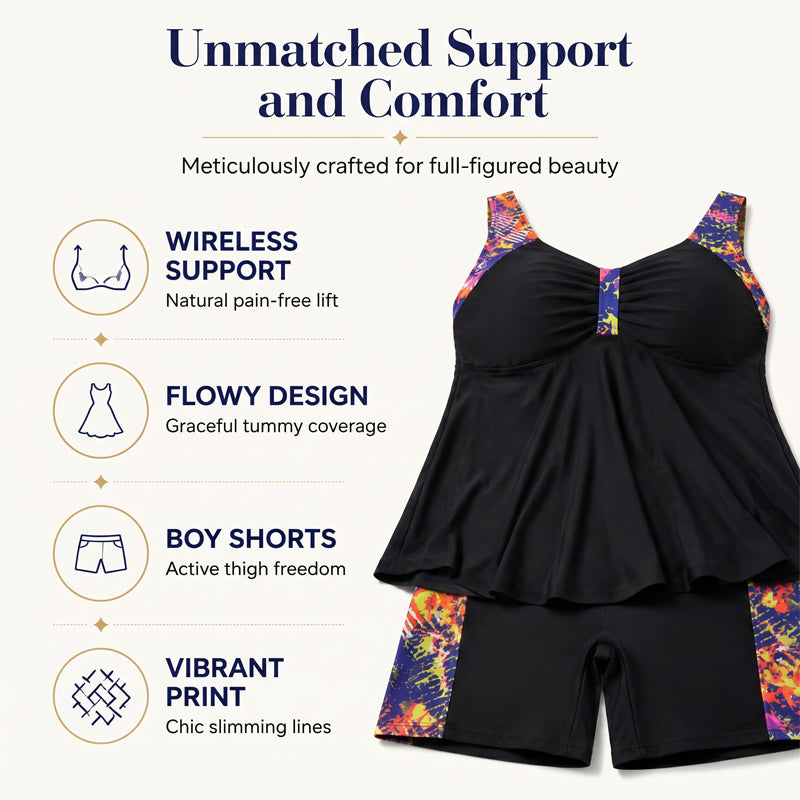 Women's Flowy Tankini Top and Shorts Swimsuit