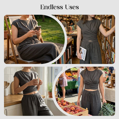 Women's Crossover Top & Wide-Leg Pants Set