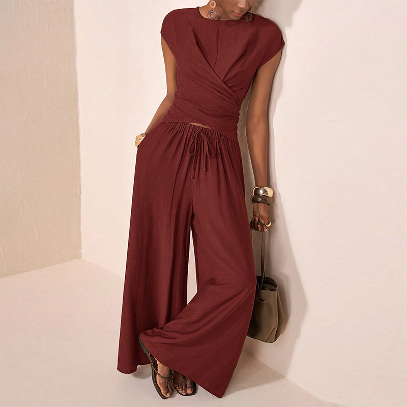 Women's Crossover Top & Wide-Leg Pants Set
