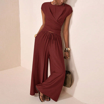 Women's Crossover Top & Wide-Leg Pants Set
