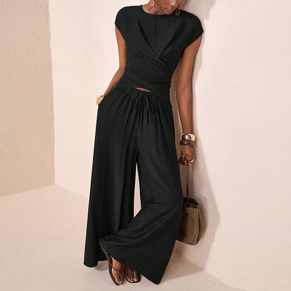 Women's Crossover Top & Wide-Leg Pants Set