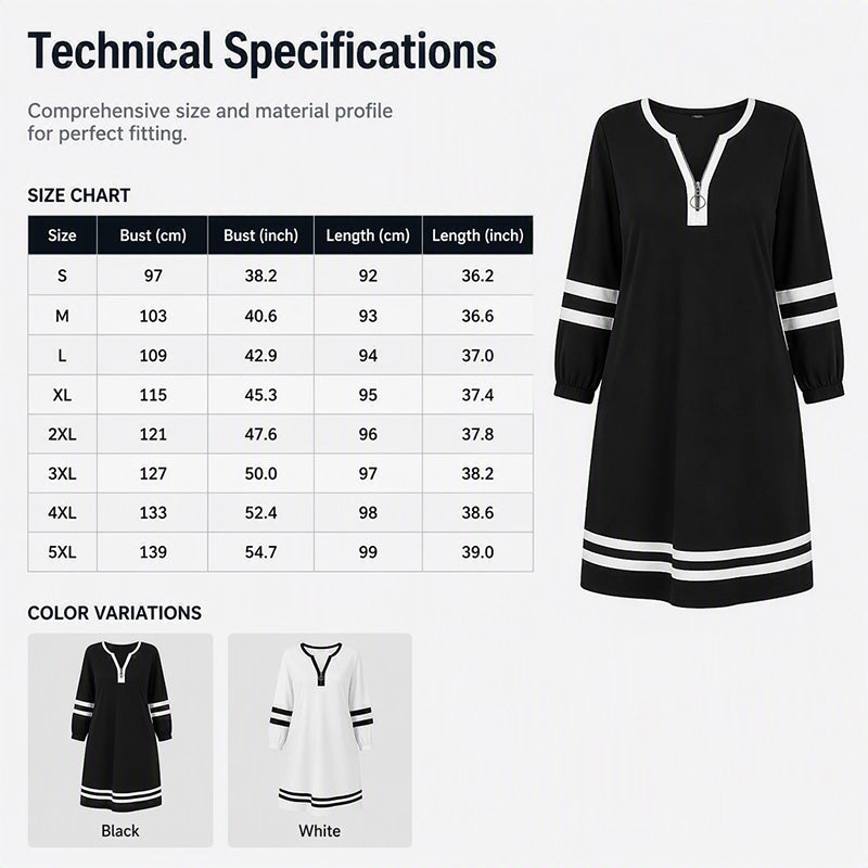 Women's Casual Striped Half-Zip Long Sleeve Dress