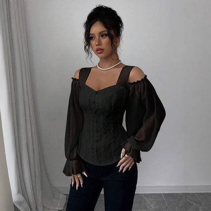 Women's Floral Jacquard Off-Shoulder Corset Top