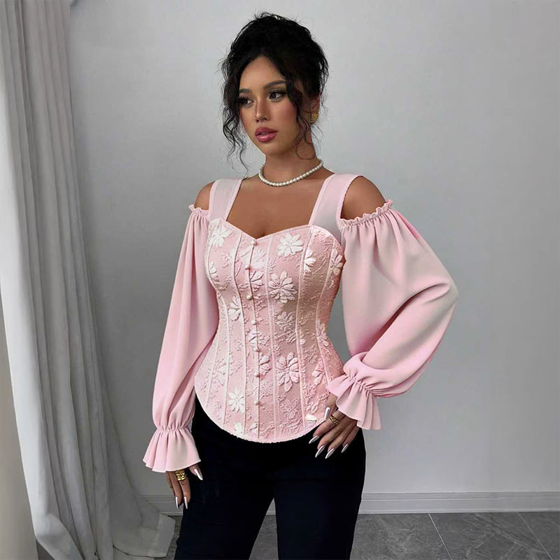 Women's Floral Jacquard Off-Shoulder Corset Top