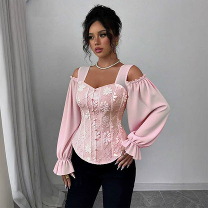 Women's Floral Jacquard Off-Shoulder Corset Top