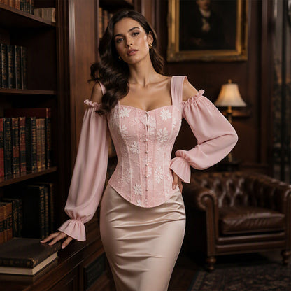 Women's Floral Jacquard Off-Shoulder Corset Top