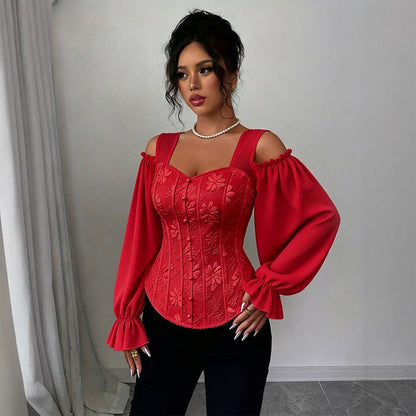 Women's Floral Jacquard Off-Shoulder Corset Top