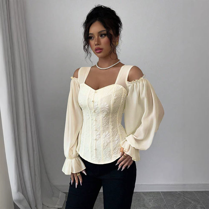 Women's Floral Jacquard Off-Shoulder Corset Top