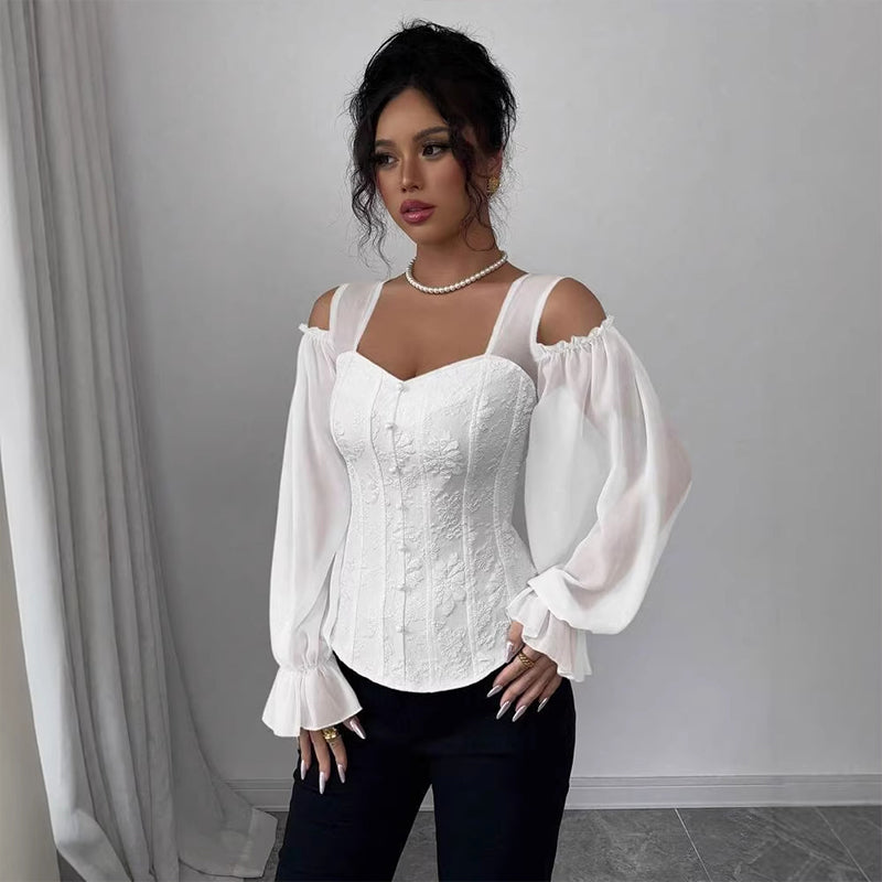 Women's Floral Jacquard Off-Shoulder Corset Top