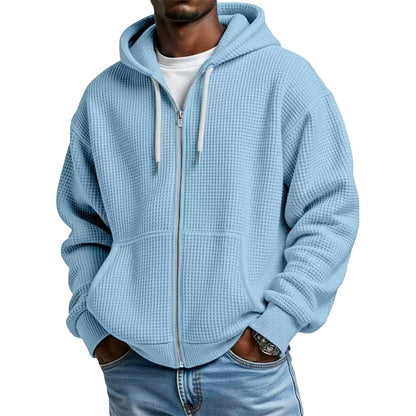 Men's Full -Zip Waffle Knit Hooded Sweatshirt