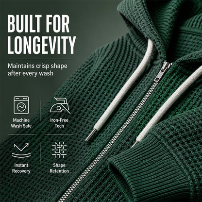 Men's Full -Zip Waffle Knit Hooded Sweatshirt