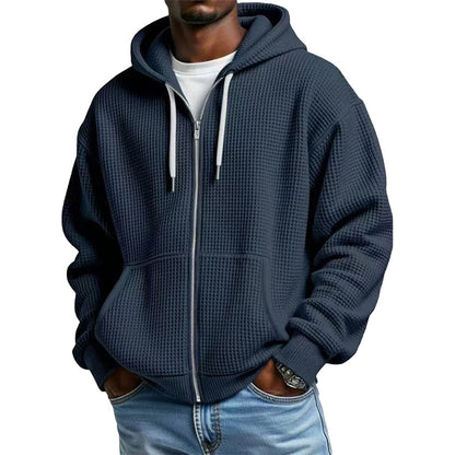 Men's Full -Zip Waffle Knit Hooded Sweatshirt